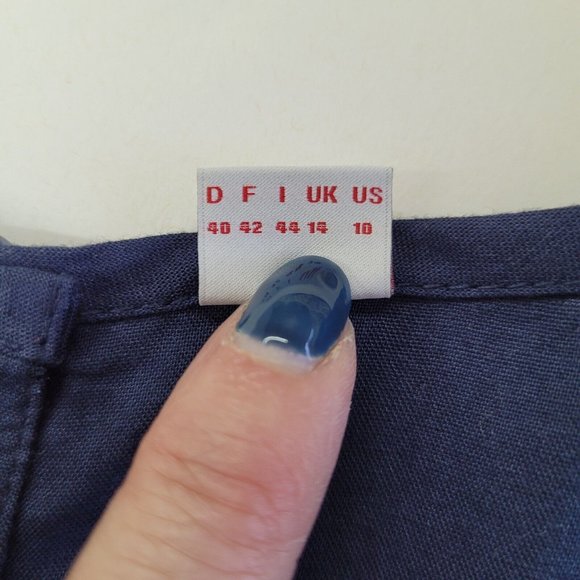 S Oliver Top Women 10 Navy Blue Button‎ Back Long Sleeve Blouse Pleated - Picture 5 of 14